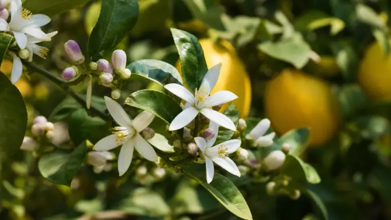 Floraison des citronniers sur une branche de citronnier en fleurs