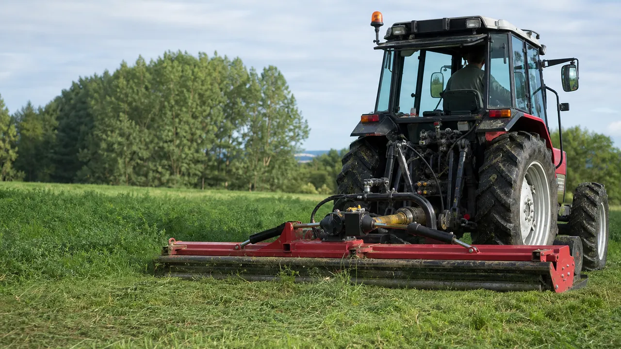 Broyeur pour tracteur tondeuse dans une prairie