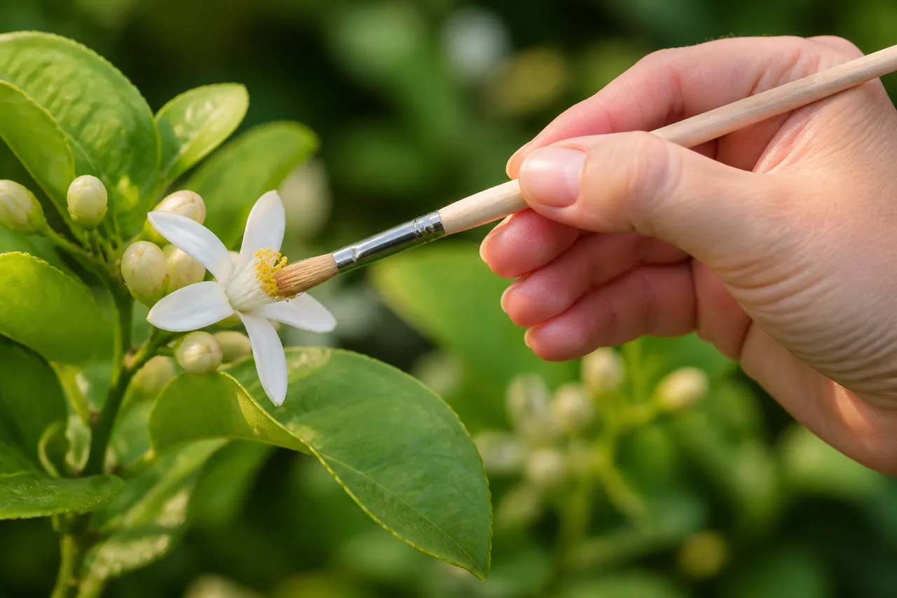 Pollinisation d'une fleur de citronnier pour la floraison des citronniers