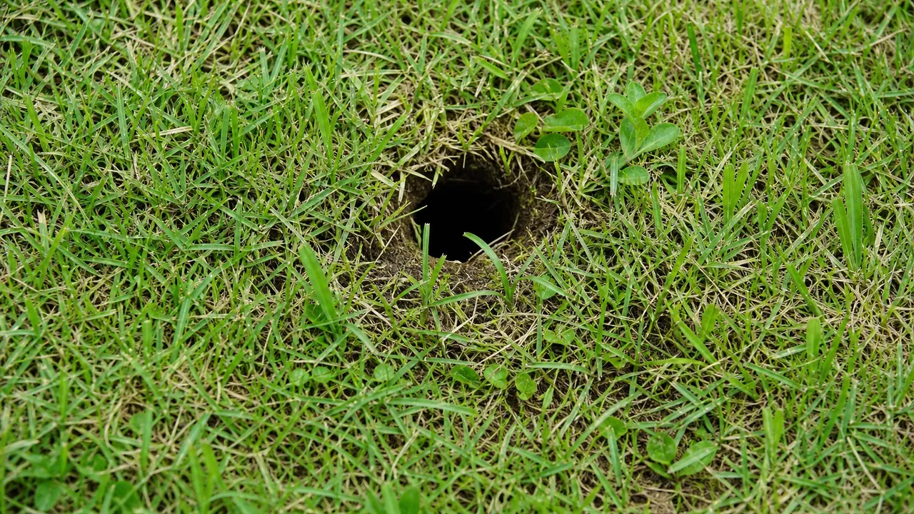 Trou dans le jardin sans monticule de terre, sans taupinière